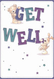 The uplifting design of this get well card is steeped in warmth and playful optimism, echoing the open-hearted vibe of Lea Bridge. Two lovable characters-a plush teddy bear and a spirited puppy, drawn with soft textures and joyful expressions-appear as if ready to leap from the card itself, enthusiastically supporting oversized, hand-painted letters that declare 'Get Well.' The vibrant indigo and teal hues of the text are set boldly against a creamy white canvas, creating a scene that feels gentle yet confident, ideal for sparking a smile during recovery. Scattered stars in tones of blue, violet, and turquoise twinkle throughout, infusing the card with hopeful energy reminiscent of starlit evenings along the River Lea. The tactile look of the animals' fur suggests a comforting embrace, as if offering reassurance and kindness directly to the recipient. This card is more than paper-it's a heartfelt gesture, perfectly paired with a thoughtfully arranged bouquet from Lea Bridge Florist, together bringing genuine comfort and a sense of community to homes throughout Lea Bridge.